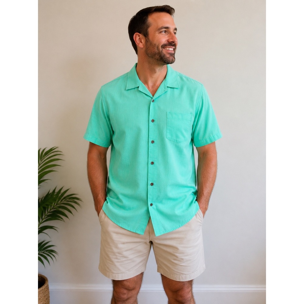 Caribbean Men's Short-Sleeve Button-Up Shirt – Mint Green – Size Medium